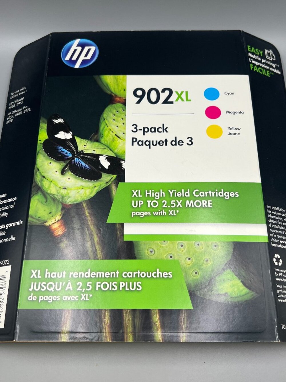 HP 902XL Cyan Magenta Yellow Color Ink 3 Pack T0A41BN Exp. 08/18 (Incomplete)